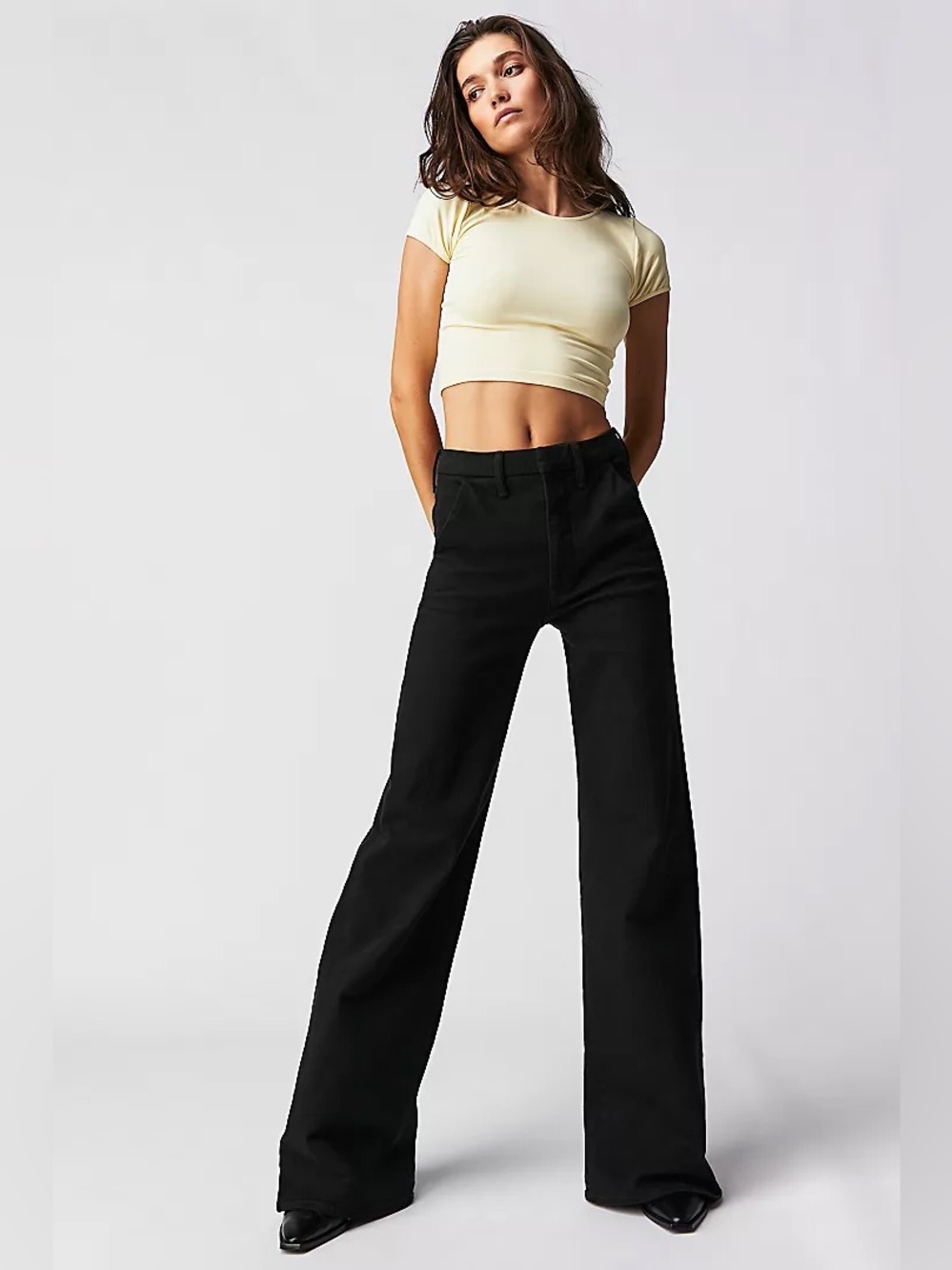 MOTHER The Roller Prep Heel Denim Jeans Black Wide Leg 27 High Rise Designer